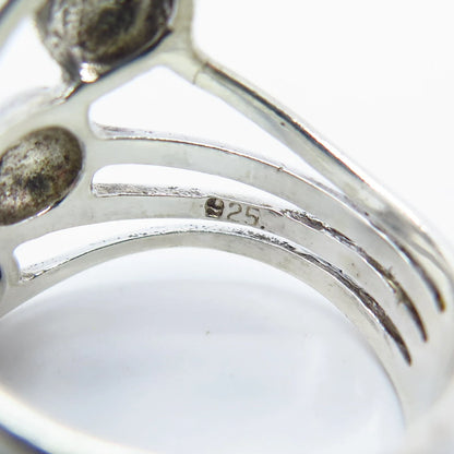 925 Sterling Silver Vintage Beaded Multi-Bar Ring Size 7.75