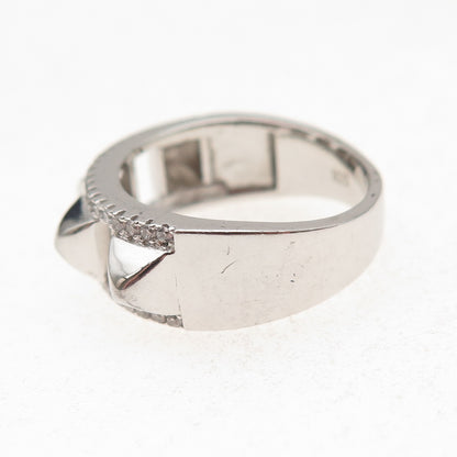 925 Sterling Silver Round-Cut C Z Pyramid-Shape Ring Size 7