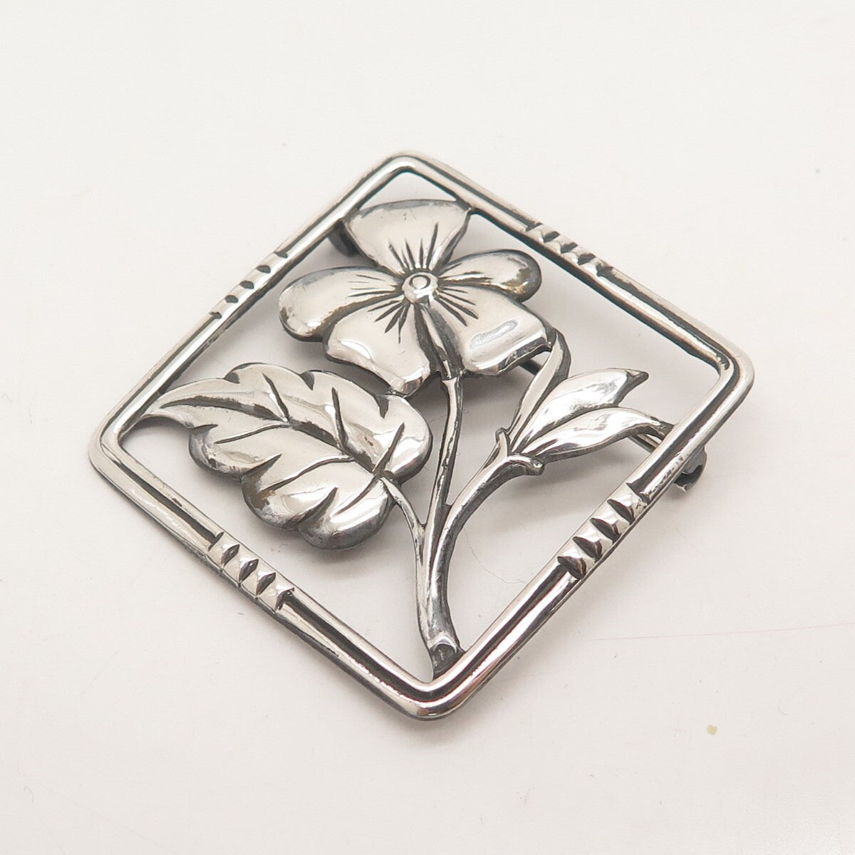 925 Sterling Silver Vintage Floral Leaf Pin Brooch