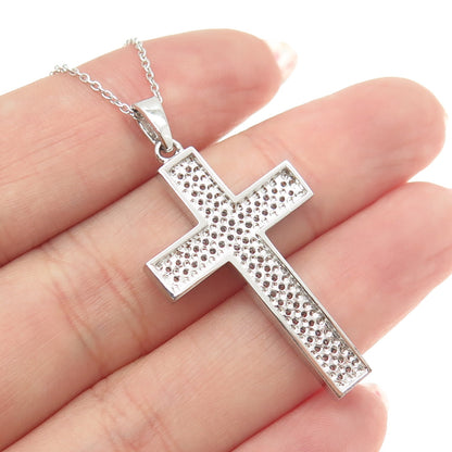 925 Sterling Silver Round-Cut C Z Sparkle Cross Cable Chain Necklace 17-19"