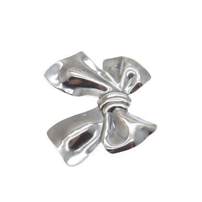 925 Sterling Silver Vintage Ribbon Bow Oxidized Pin Brooch