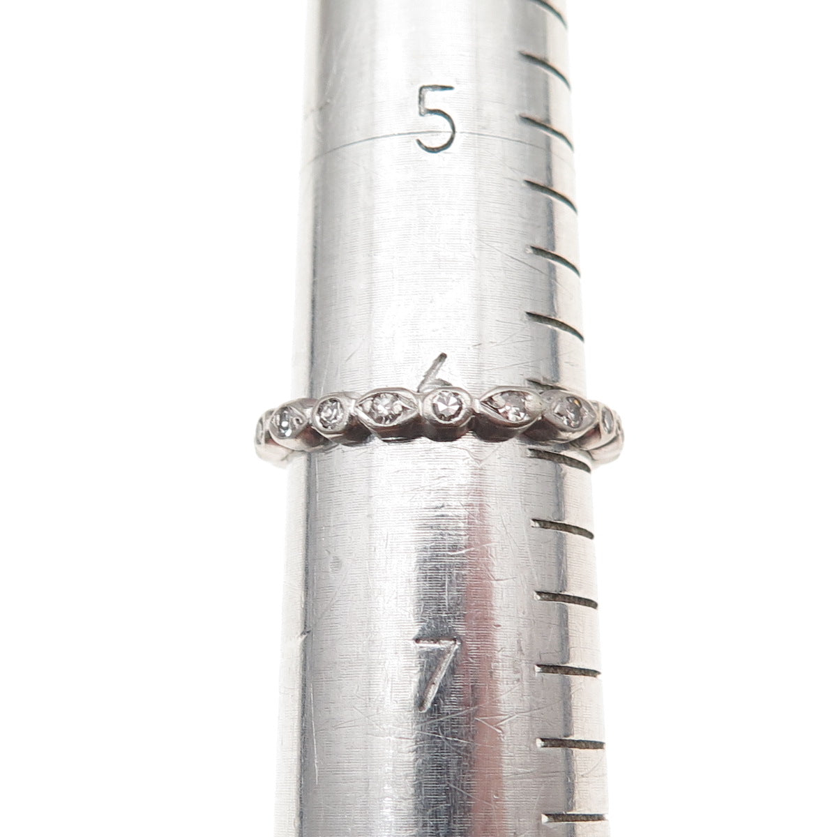 Platinum Antique Art Deco Real Diamond Stackable Eternity Band Ring Size 6.25