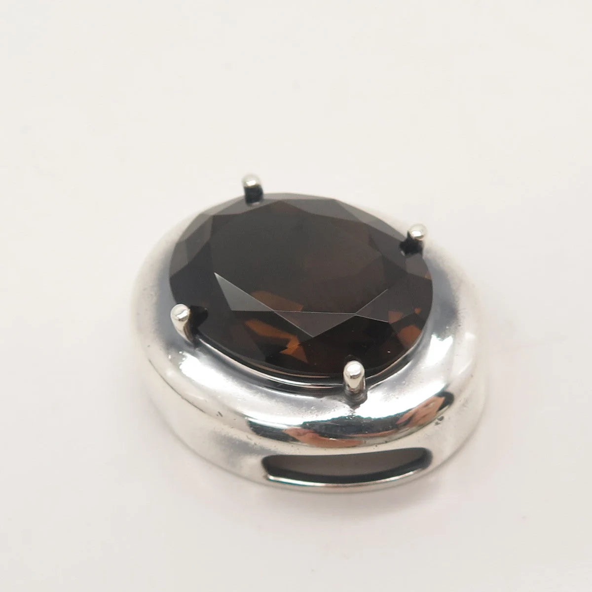 925 Sterling Silver Vintage Real Smoky Quartz Slide Pendant