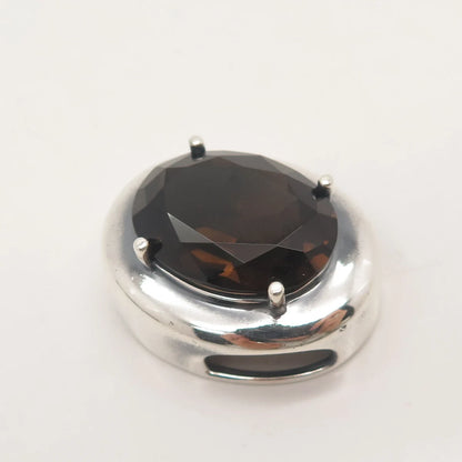 925 Sterling Silver Vintage Real Smoky Quartz Slide Pendant