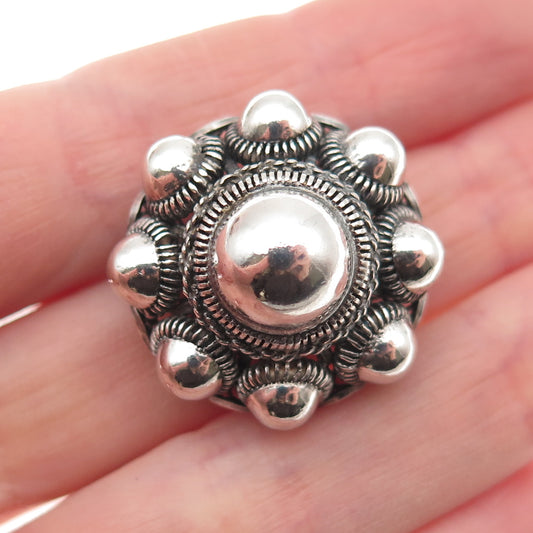 800 Silver Antique Art Deco Floral Filigree Cannetille Oxidized Pin Brooch