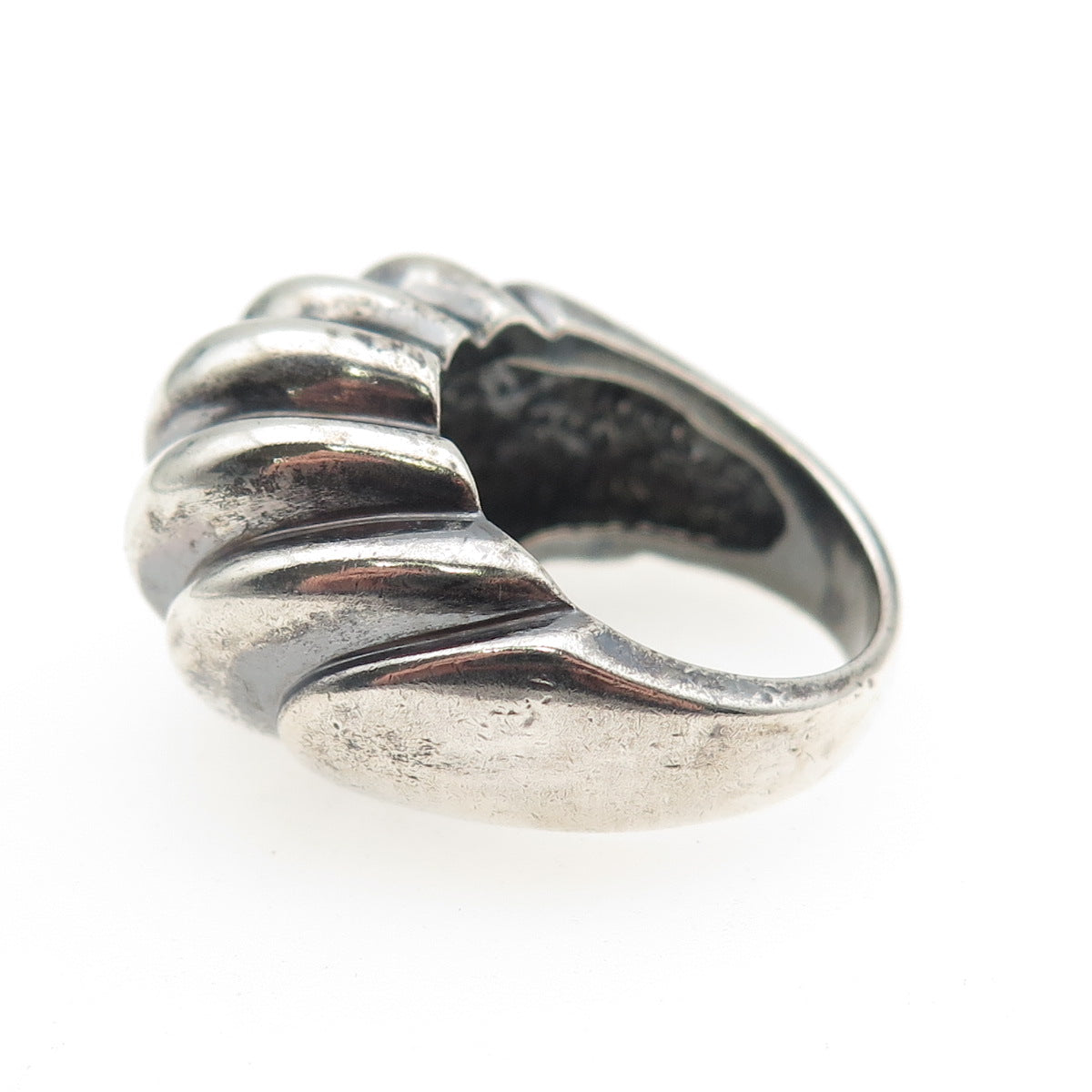 925 Sterling Silver Vintage Modernist Ribbed Dome Oxidized Ring Size 6.25