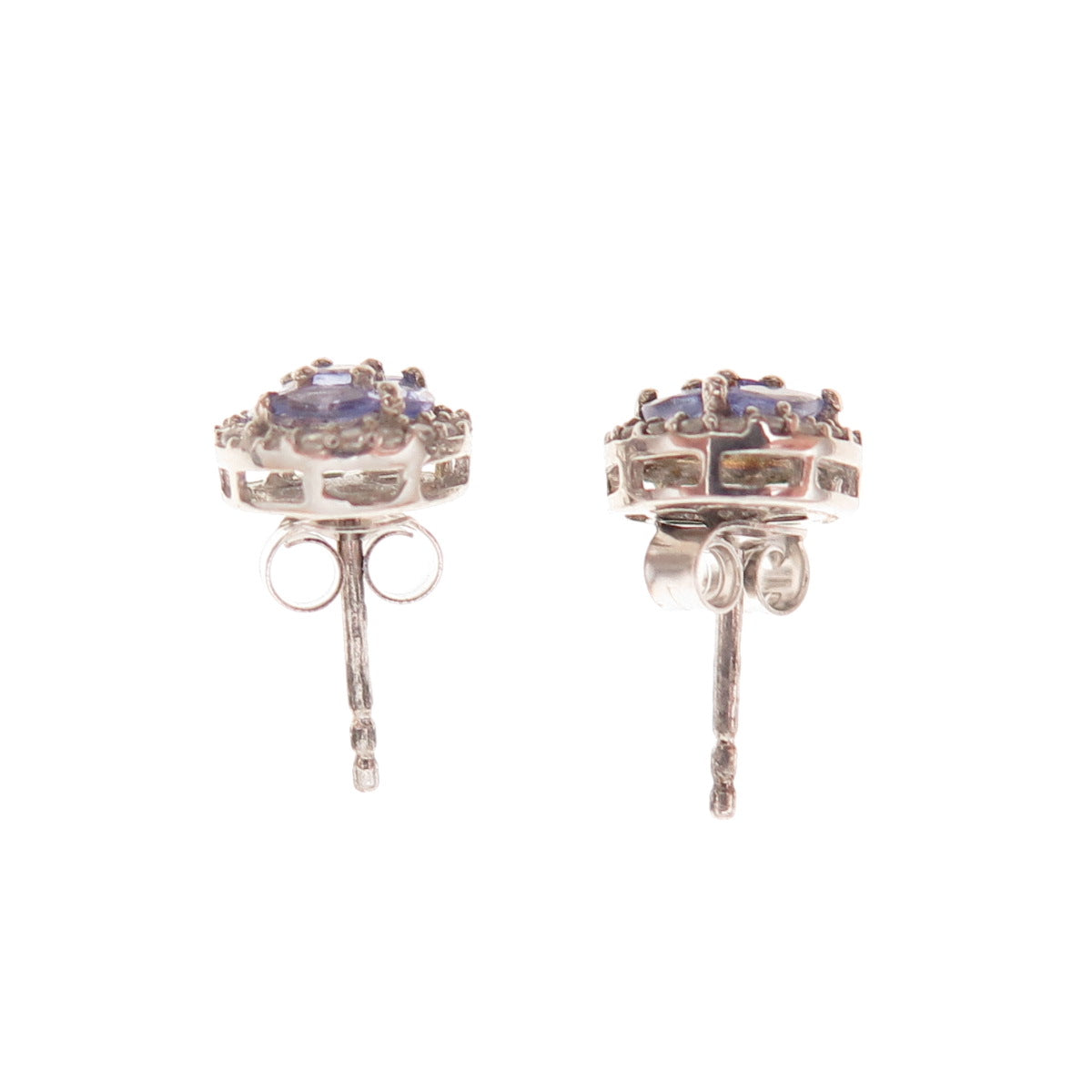 Chuck Clemency 925 Sterling Silver Real Tanzanite & White Topaz Stud Earrings