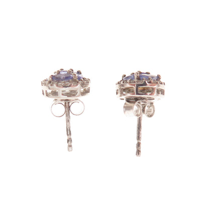Chuck Clemency 925 Sterling Silver Real Tanzanite & White Topaz Stud Earrings