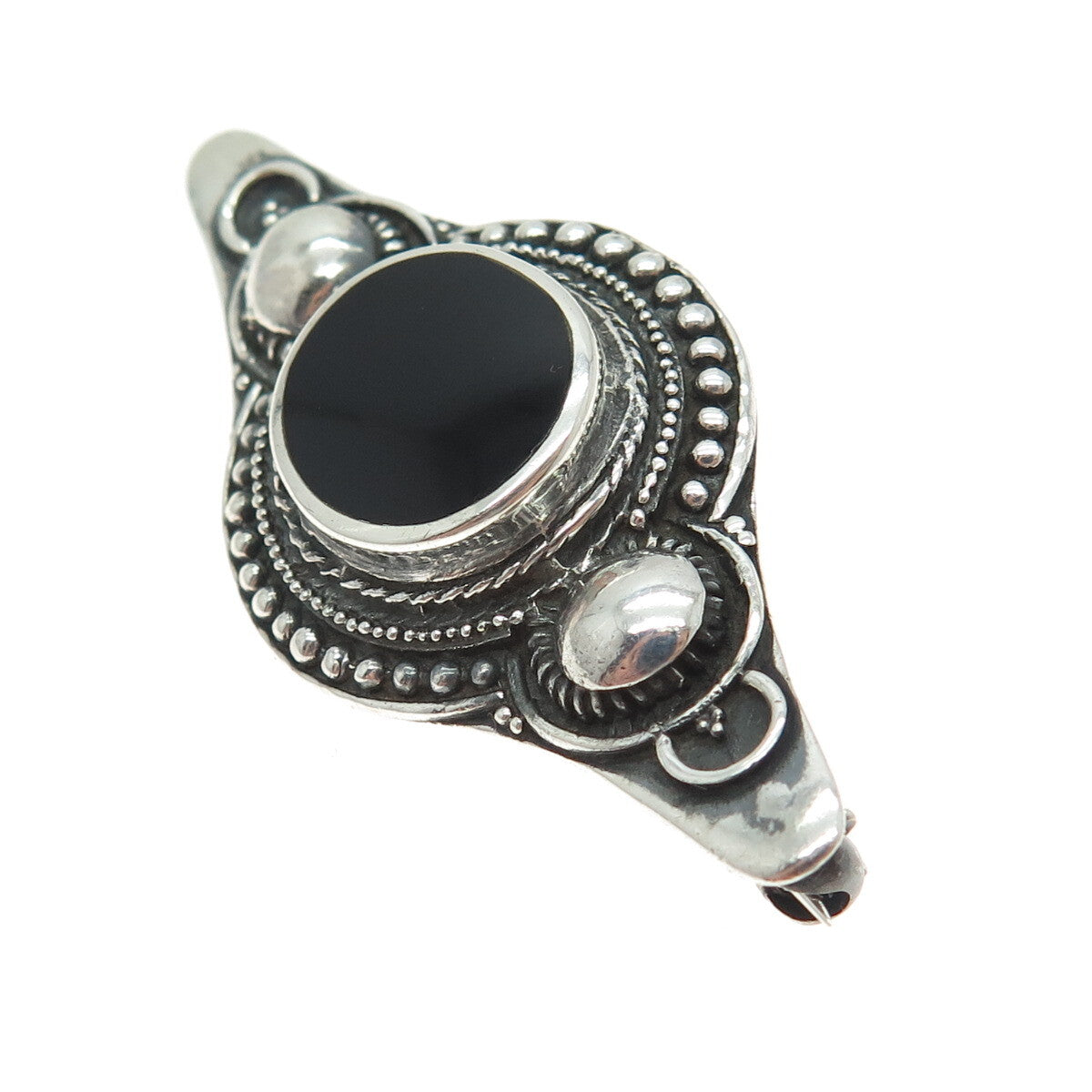 925 Sterling Silver Vintage Real Black Onyx Granulate Pin Brooch