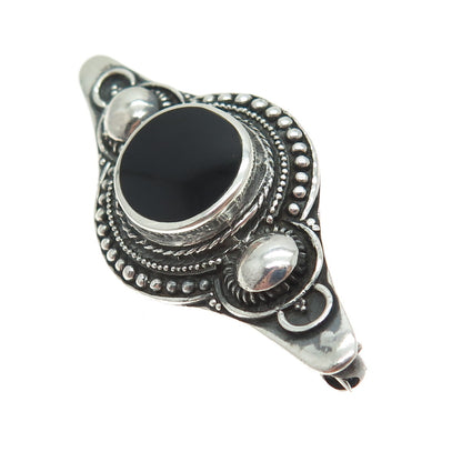925 Sterling Silver Vintage Real Black Onyx Granulate Pin Brooch