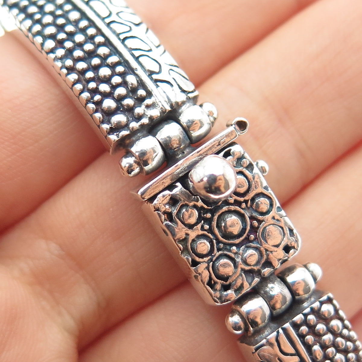 AF DESIGN Sterling Silver Vintage Modernist Granulated Panel Link Bracelet 7"