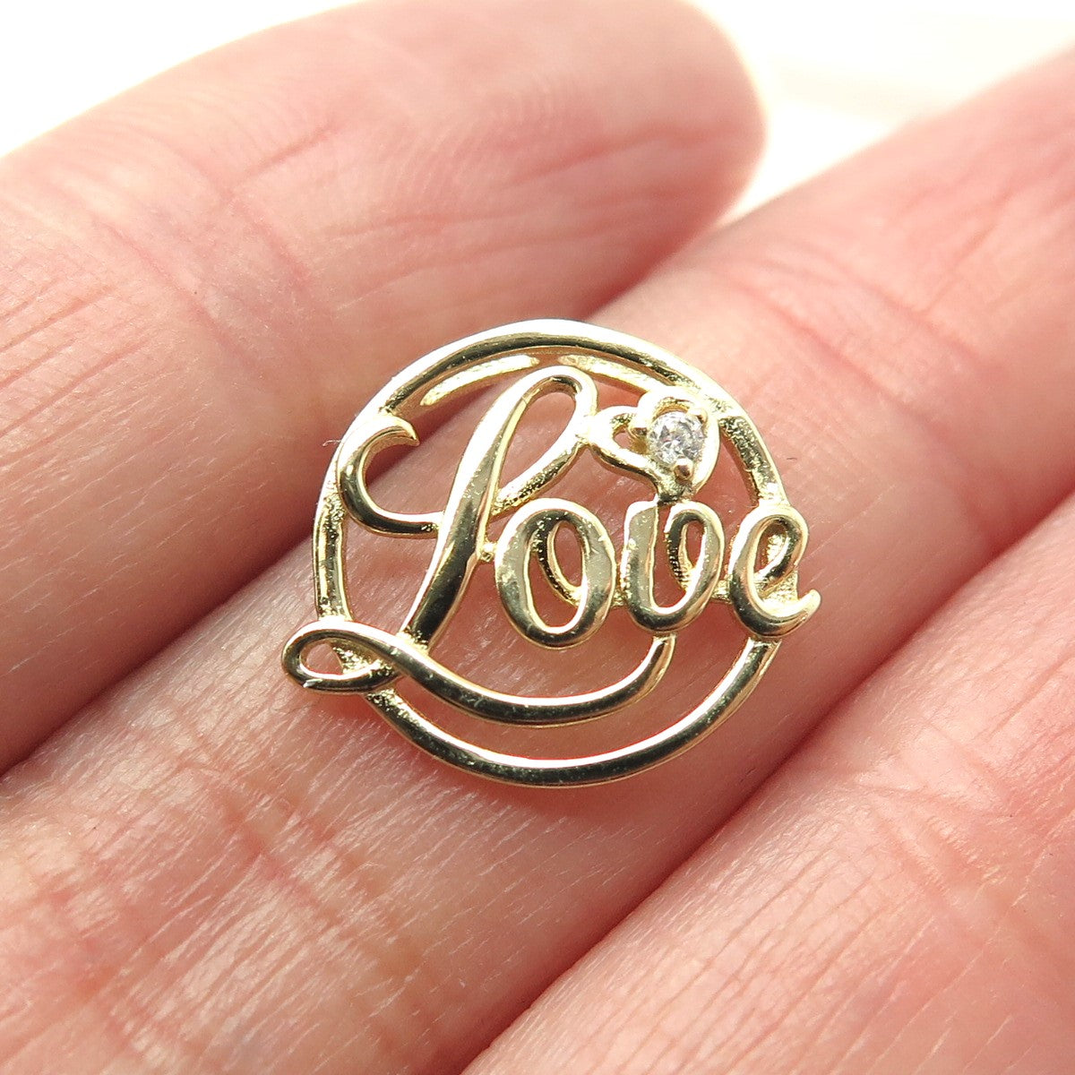 925 Sterling Silver Gold Plated Round-Cut C Z "Love" Minimalist Pendant