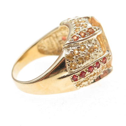 925 Sterling Silver Gold Plated Real Citrine & Multi-Color Topaz Ring Size 10
