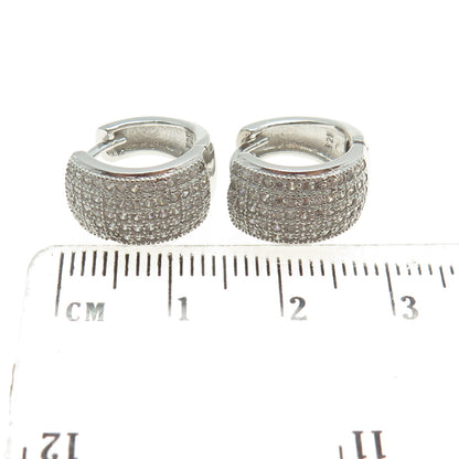 925 Sterling Silver Round-Cut C Z Sparkle Hoop Earrings