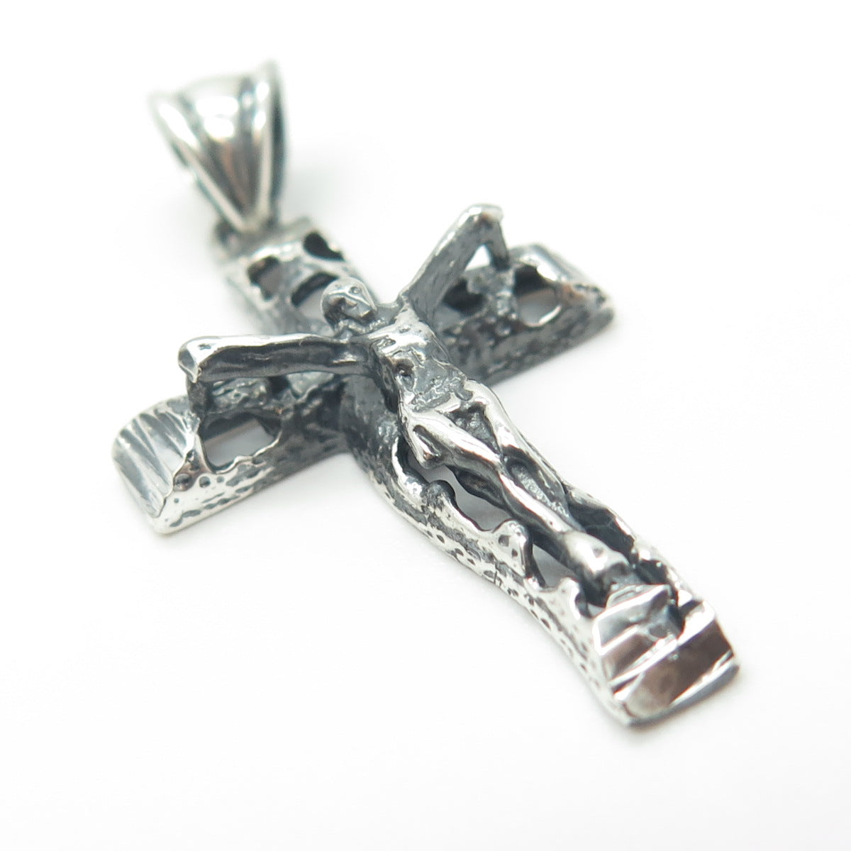 925 Sterling Silver Vintage Crucifix Cross Religious Oxidized Pendant