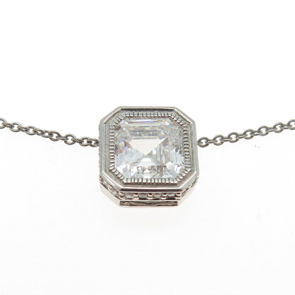925 Sterling Silver Cushion-Cut Shaped C Z Rolo Chain Necklace 18"