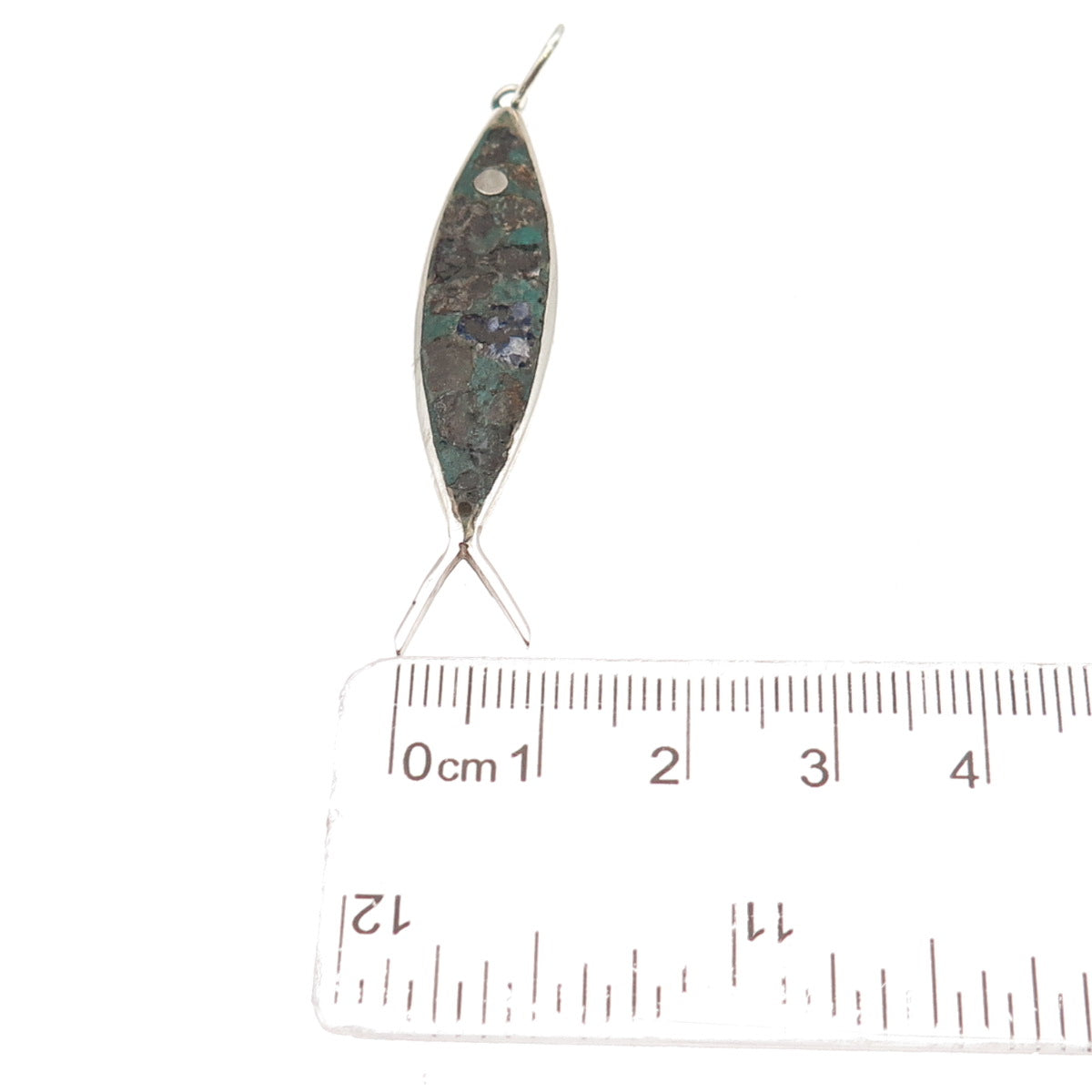 925 Sterling Silver Vintage Mexico Real Azurite Ichthys / Fish Charm Pendant