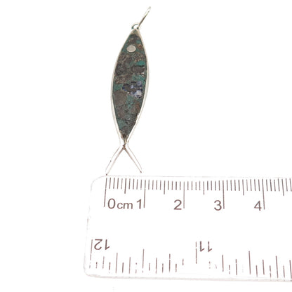 925 Sterling Silver Vintage Mexico Real Azurite Ichthys / Fish Charm Pendant