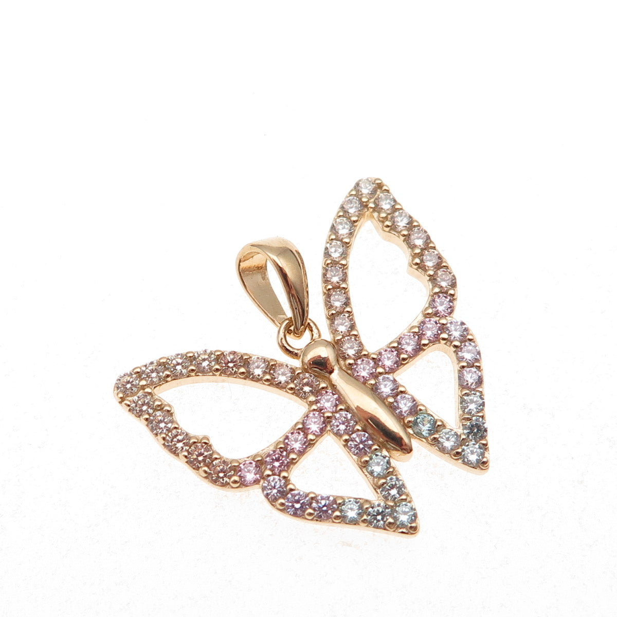 Han 925 Sterling Silver Gold Plated Multi-Color C Z Butterfly Charm Pendant