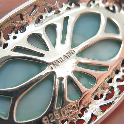 CFJ COLLINS FINE 925 Sterling Silver Real Larimar Gemstone Ornate Oval Pendant