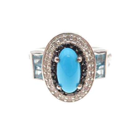 Chuck Clemency 925 Sterling Turquoise Blue White Topaz Black Spinel Ring Size 8