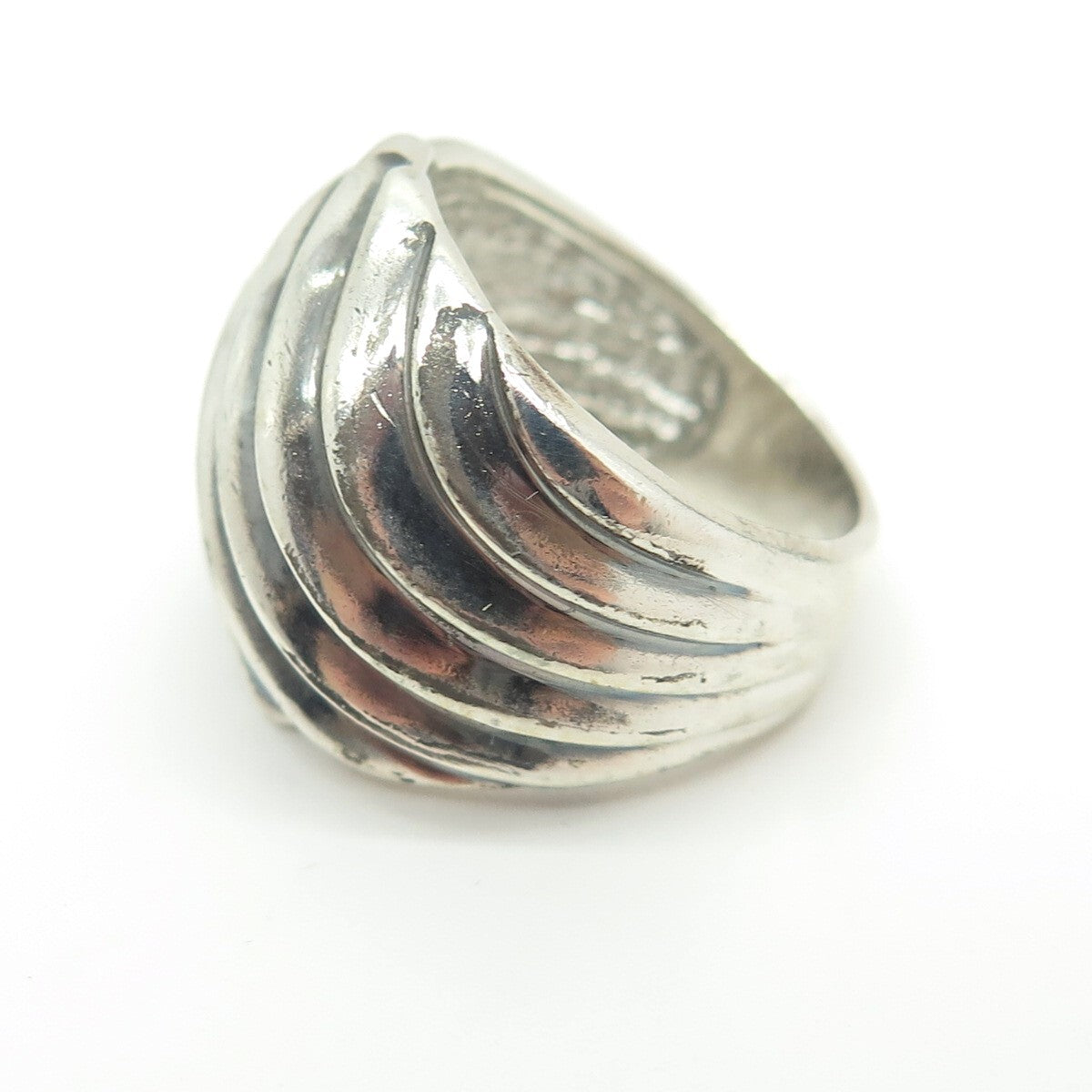 925 Sterling Silver Vintage Modernist Wavy Ribbed Oxidized Ring Size 7