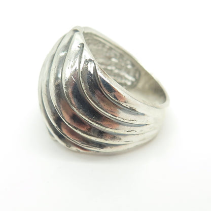 925 Sterling Silver Vintage Modernist Wavy Ribbed Oxidized Ring Size 7