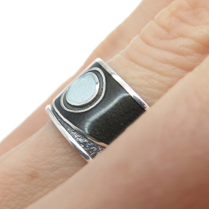 C. LAMOND FILS 925 Sterling Silver Vintage Enamel Modernist Band Ring Size 6.25
