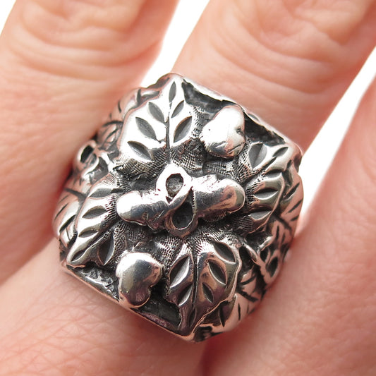 BLACK HILLS 925 Sterling Silver Vintage Floral Oxidized Ring Size 13