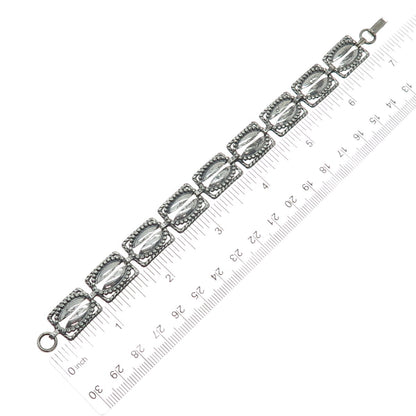 BEAU 925 Sterling Silver Antique Art Deco Coffee Bean Panel Link Bracelet 7.25"