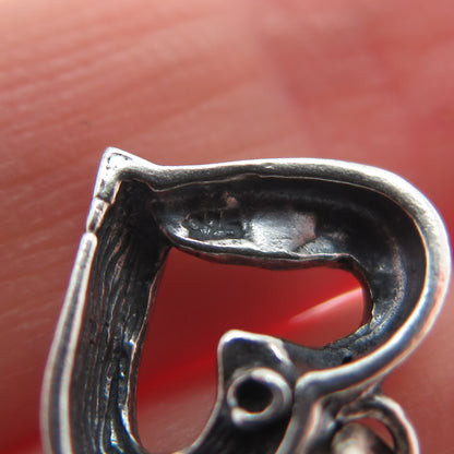 925 Sterling Silver Vintage Open Heart Oxidized Minimalist Charm Pendant