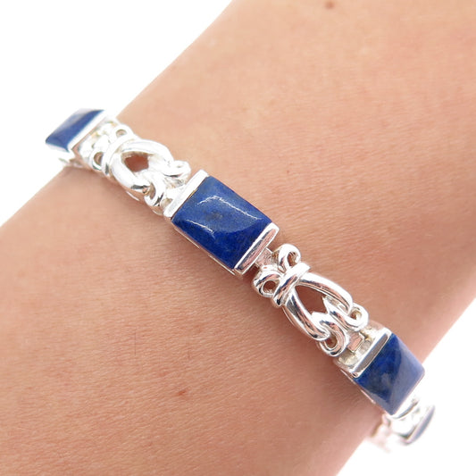 ROSS SIMONS 925 Sterling Silver Vintage Real Lapis Swirl Link Bracelet 7.25"