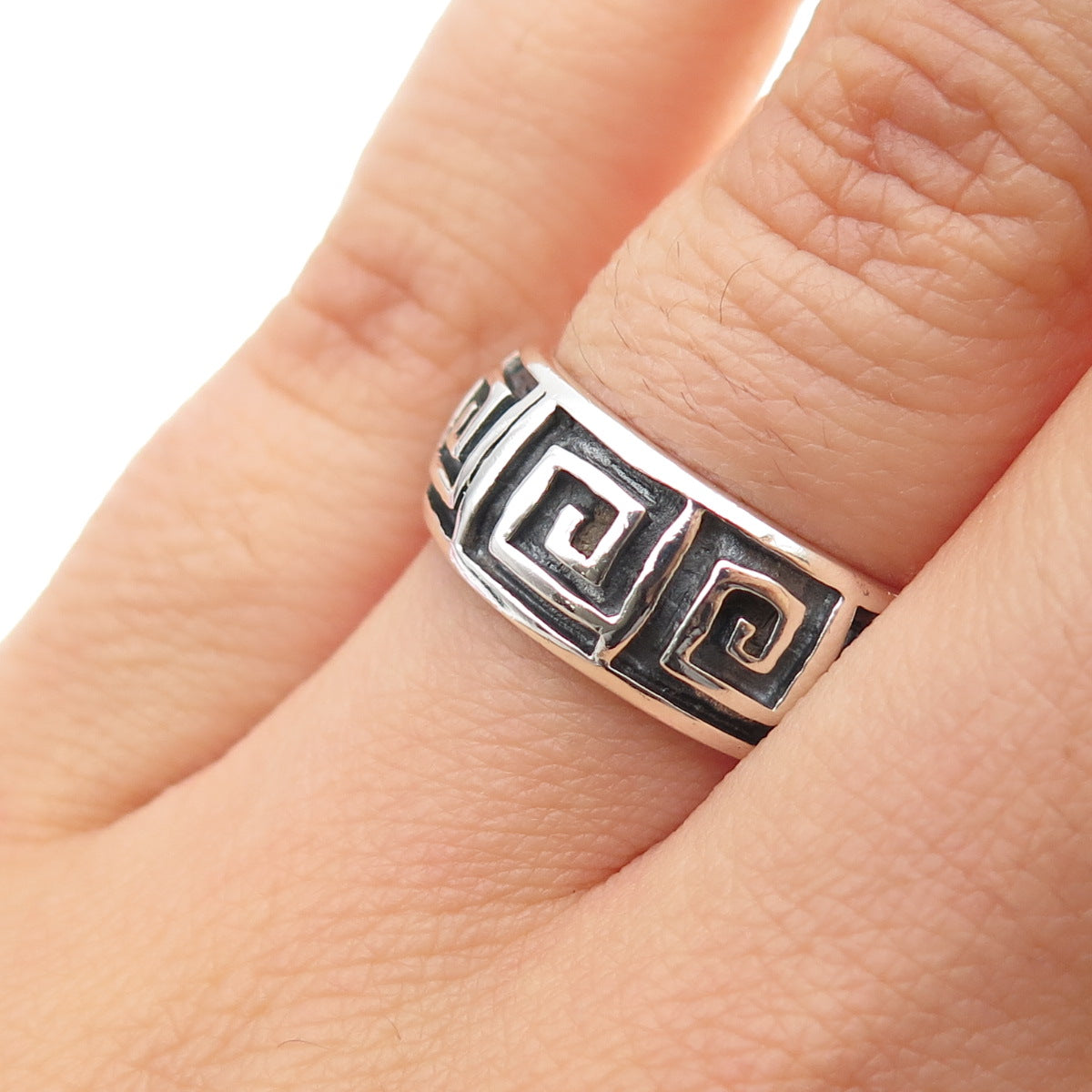 925 Sterling Silver Vintage Greek Maze Oxidized Band Ring Size 6.5