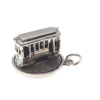 ART'S ELEGANCE 925 Sterling Silver Vintage Cable Car Minimalist 3D Charm Pendant