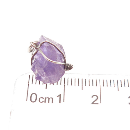 925 Sterling Silver Vintage Real Amethyst Amulet Mini Charm Pendant