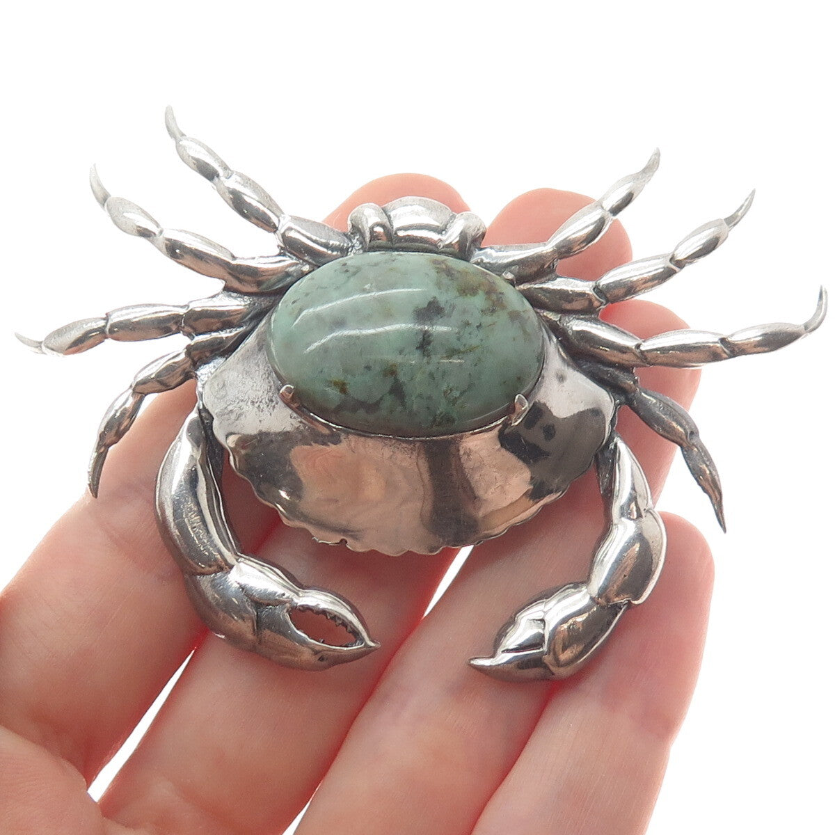 GREAT FALLS METAL WORKS 925 Sterling Silver Vintage Turquoise Gem Crab Brooch