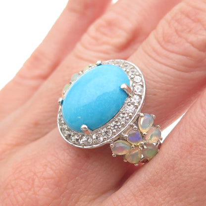Chuck Clemency 925 Sterling Silver Real Turquoise Opal & White Topaz Ring Size 8