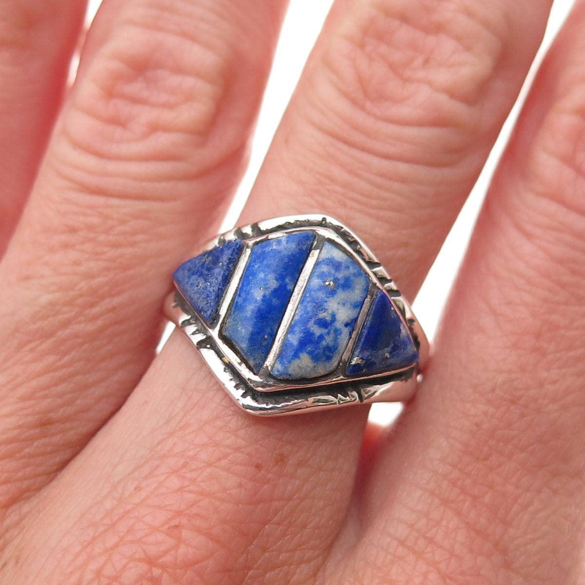 925 Sterling Silver Vintage Real Lapis Oxidized Ring Size 9
