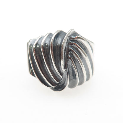 925 Sterling Silver Vintage Modernist Ribbed Oxidized Ring Size 7.75