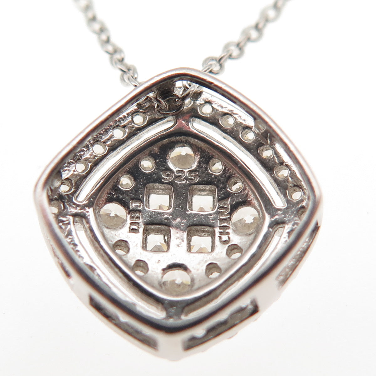 DEE BERKLE 925 Sterling Silver Princess & Round-Cut C Z Cable Chain Necklace 18"