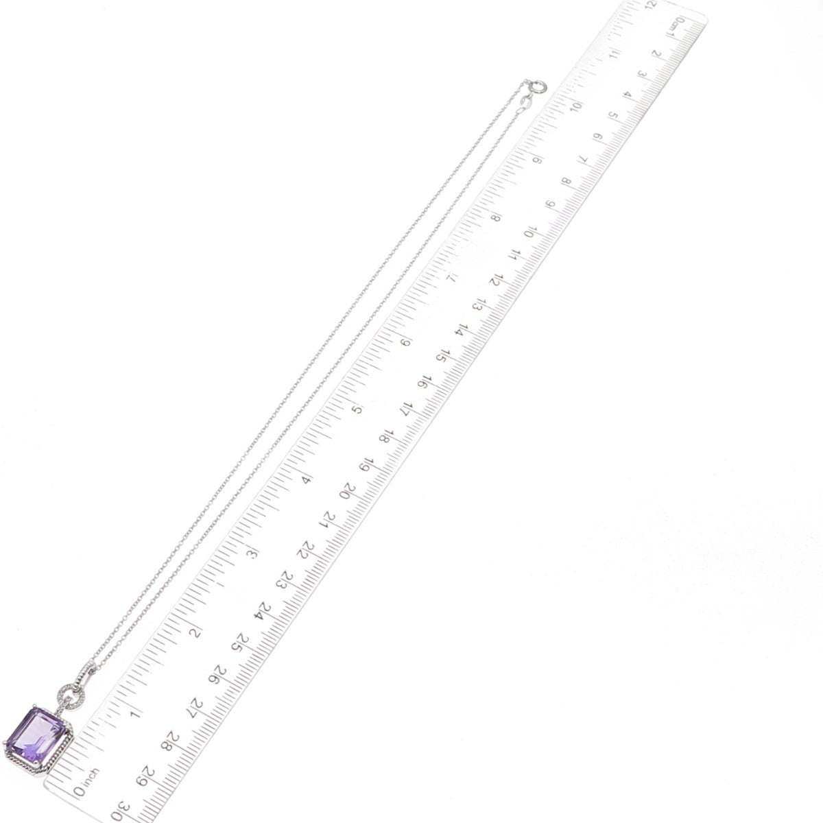 925 Sterling Silver Mexico Real Diamond & Amethyst Cable Chain Necklace 18"