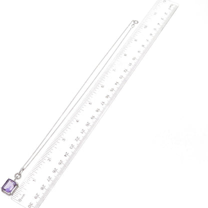 925 Sterling Silver Mexico Real Diamond & Amethyst Cable Chain Necklace 18"