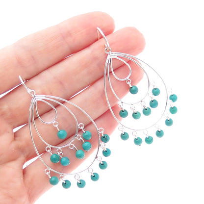 SX SALLY C 925 Sterling Silver Vintage Real Turquoise Teardrop Dangle Earrings