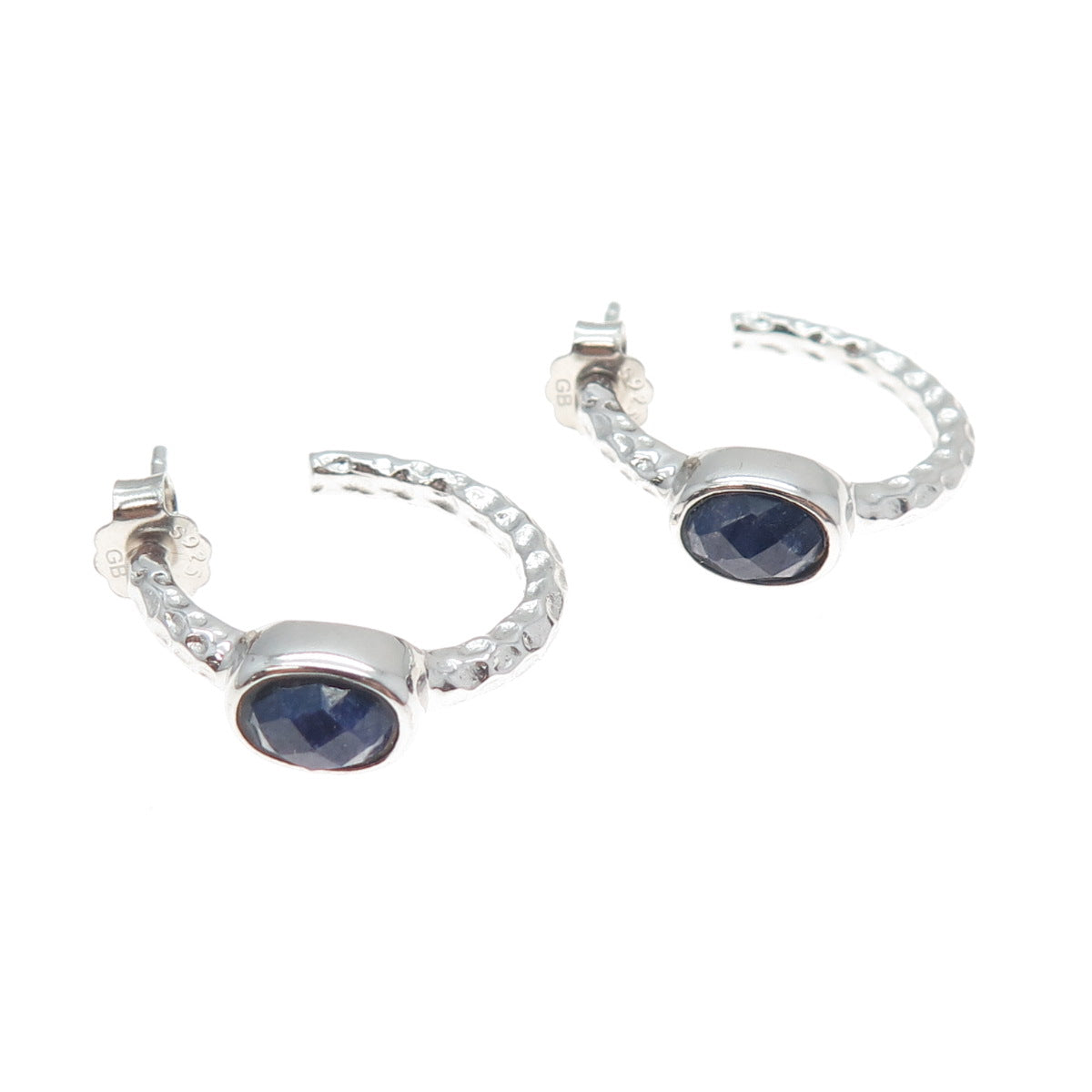 925 Sterling Silver Real Oval-Cut Sapphire Hoop Earrings