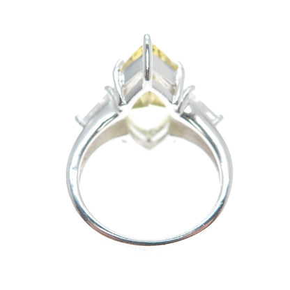 925 Sterling Silver Real Checkered Yellow & White Topaz Gem Ring Size 7.25