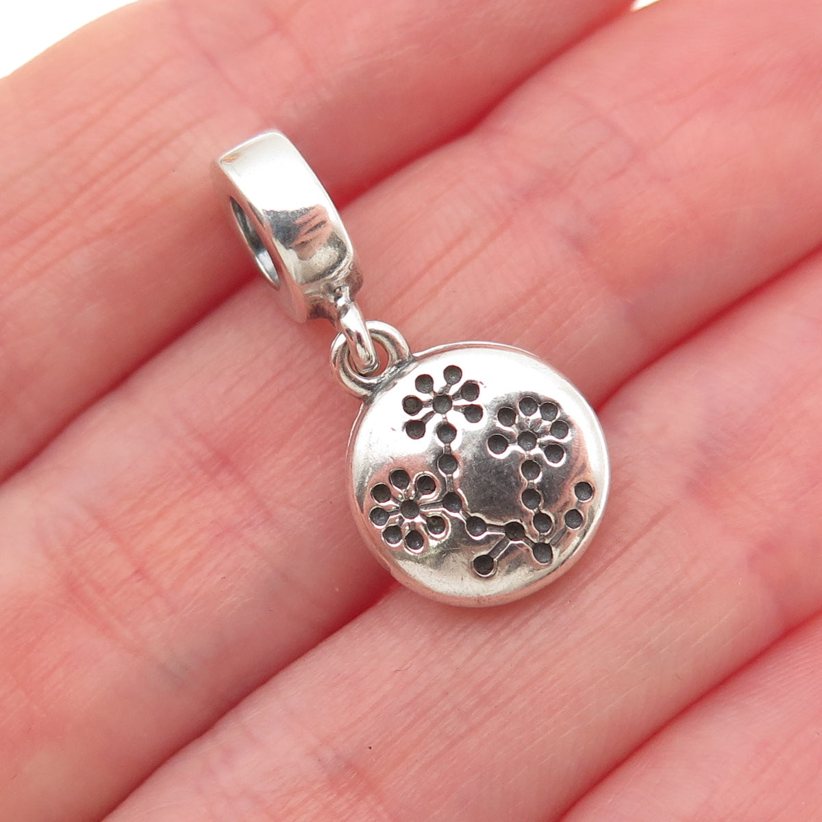 PANDORA 925 Sterling Silver Lucerne Flower Amulet Double Dangle Charm
