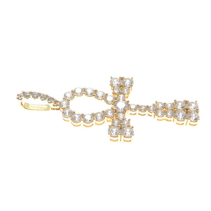 925 Sterling Silver Gold Plated Round-Cut C Z Egyptian Ankh Pendant