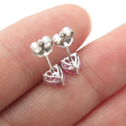 925 Sterling Silver Heart-Cut Shaped Pink C Z Stud Earrings