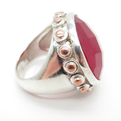 BARSE 925 Sterling Silver 2-Tone Vintage Real Ruby Statement Ring Size 6