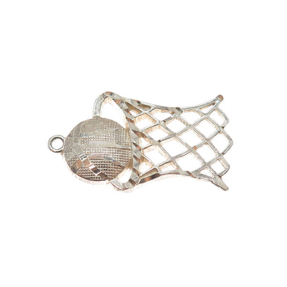 925 Sterling Silver Vintage Basketball Hoop & Ball Charm Pendant